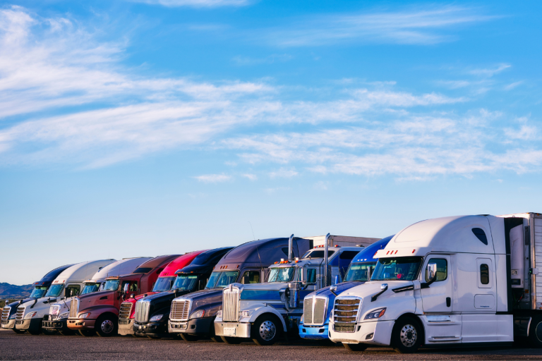line of fleet semis in a row