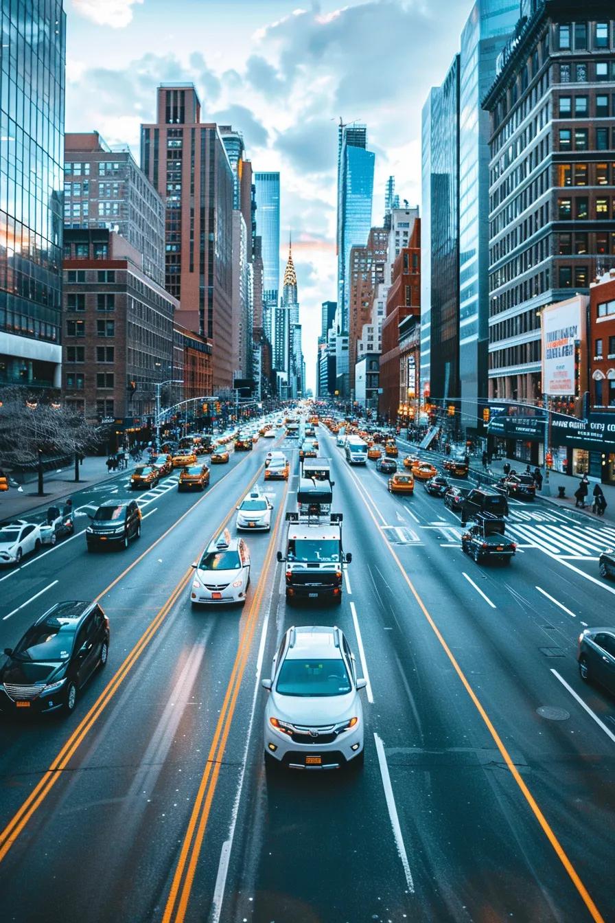 Fleet vehicles equipped with advanced camera systems navigating an urban landscape, emphasizing enhanced safety and reduced insurance expenses