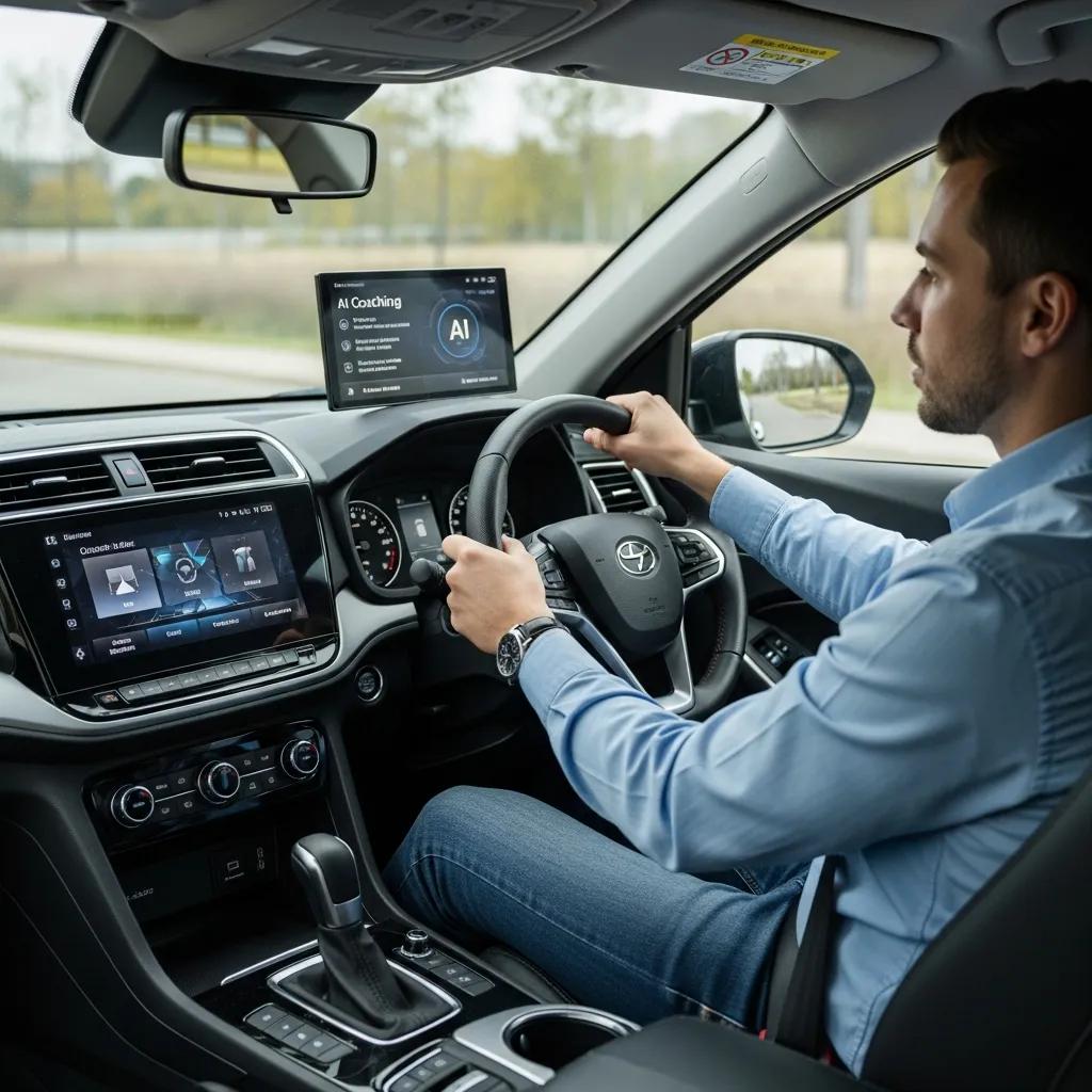 Driver receiving real-time AI coaching feedback for improved safety