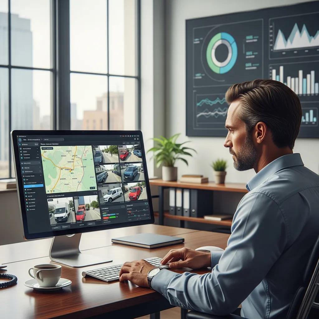 Fleet manager analyzing GPS and camera data for safety and accountability