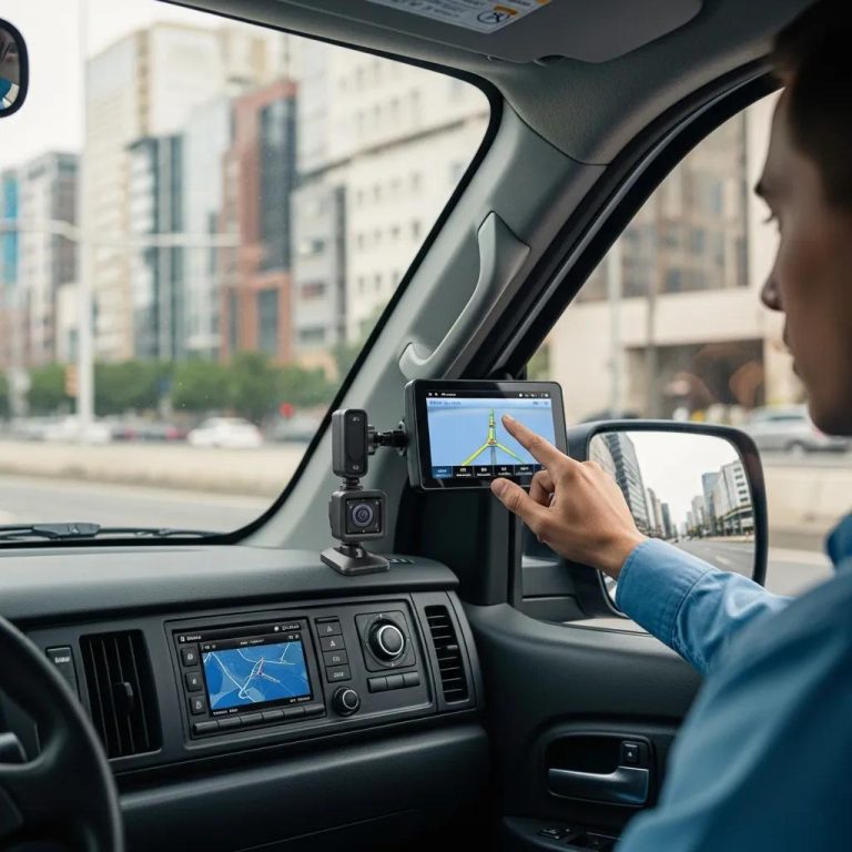 Fleet vehicle with integrated GPS and camera systems in an urban setting