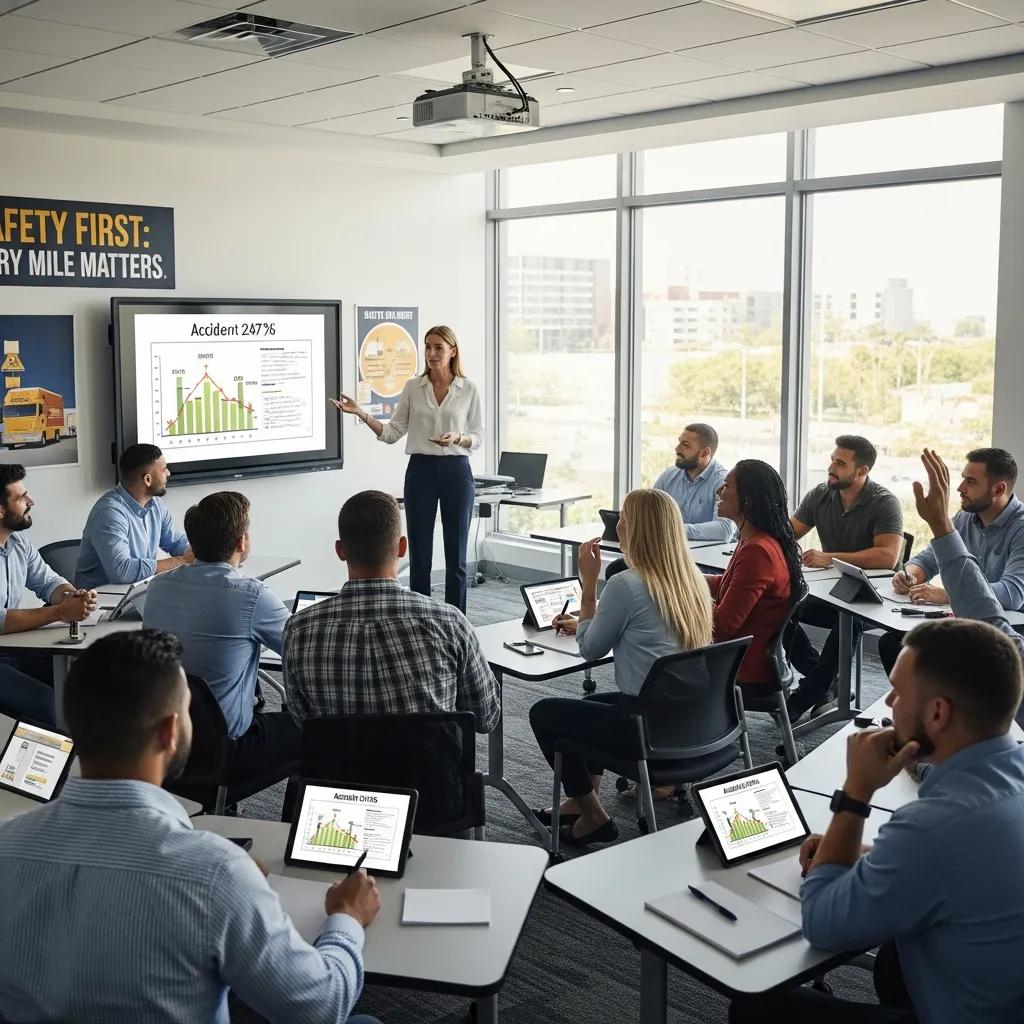 Diverse drivers engaged in a safety training session highlighting effective training programs