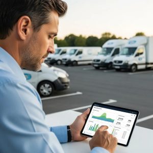 Fleet manager analyzing driver behavior data to enhance safety in fleet management