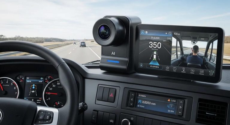 AI dash camera in a commercial vehicle enhancing fleet safety