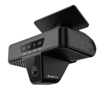 Black dashboard camera with various control buttons and a sleek design.