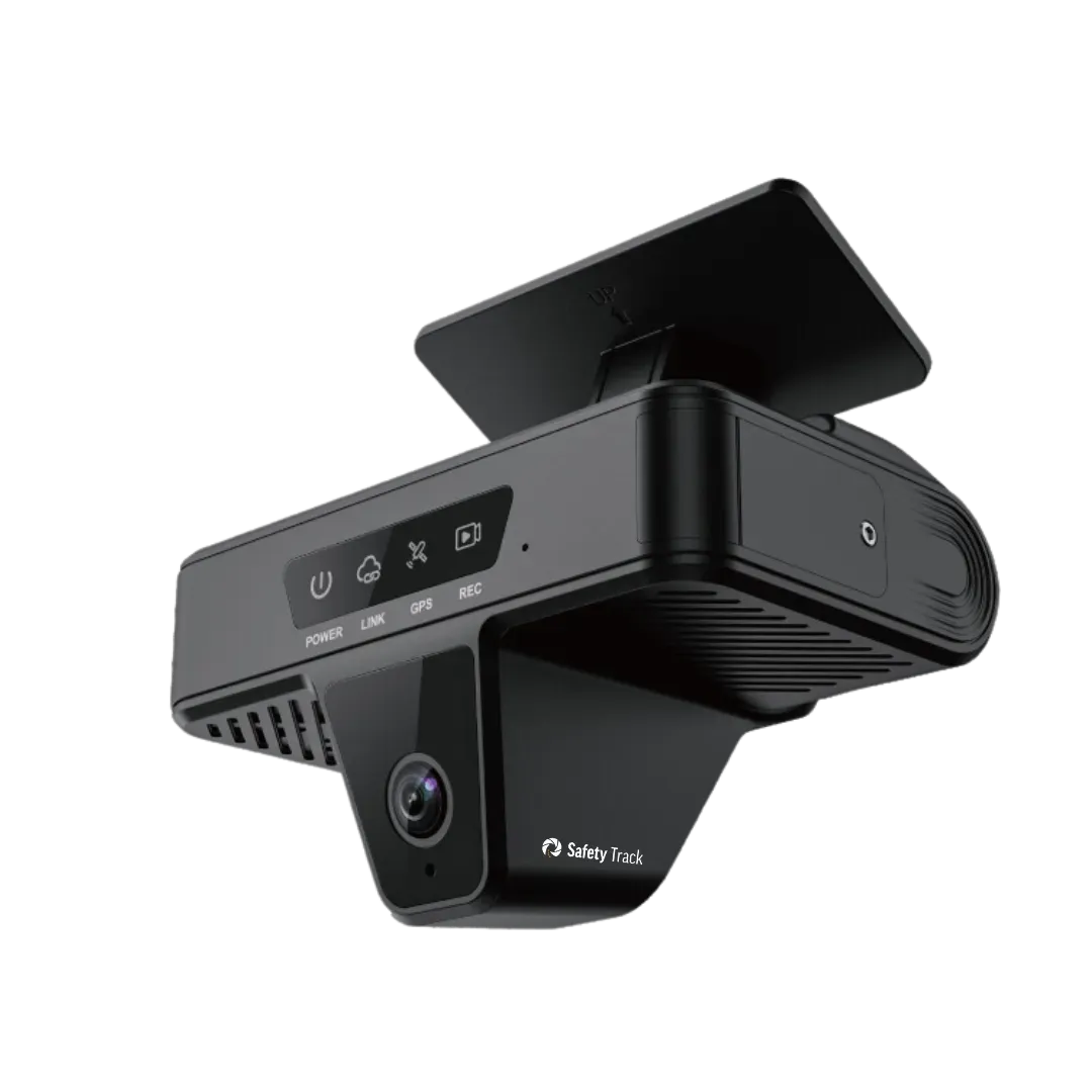 Driver in a vehicle with GPS tracking interface, highlighting safe driving practices and technology integration