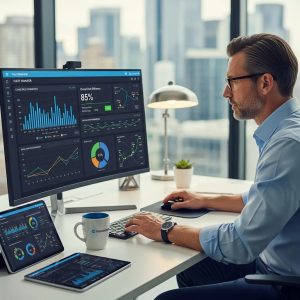 Fleet manager analyzing telematics data to enhance safety and operational efficiency