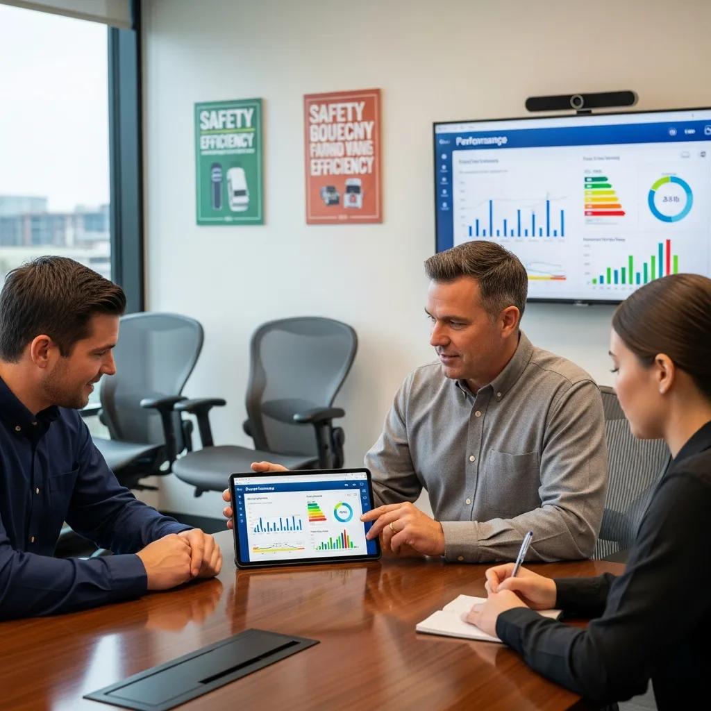 Fleet manager coaching drivers on performance metrics to improve fuel efficiency