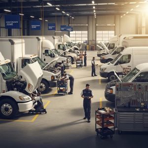 Fleet of vehicles in a maintenance yard showcasing professional fleet management practices