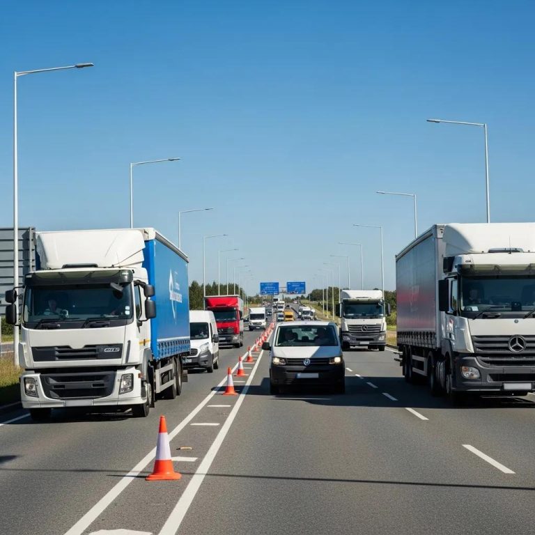 Fleet vehicles on a busy road emphasizing safety and professionalism