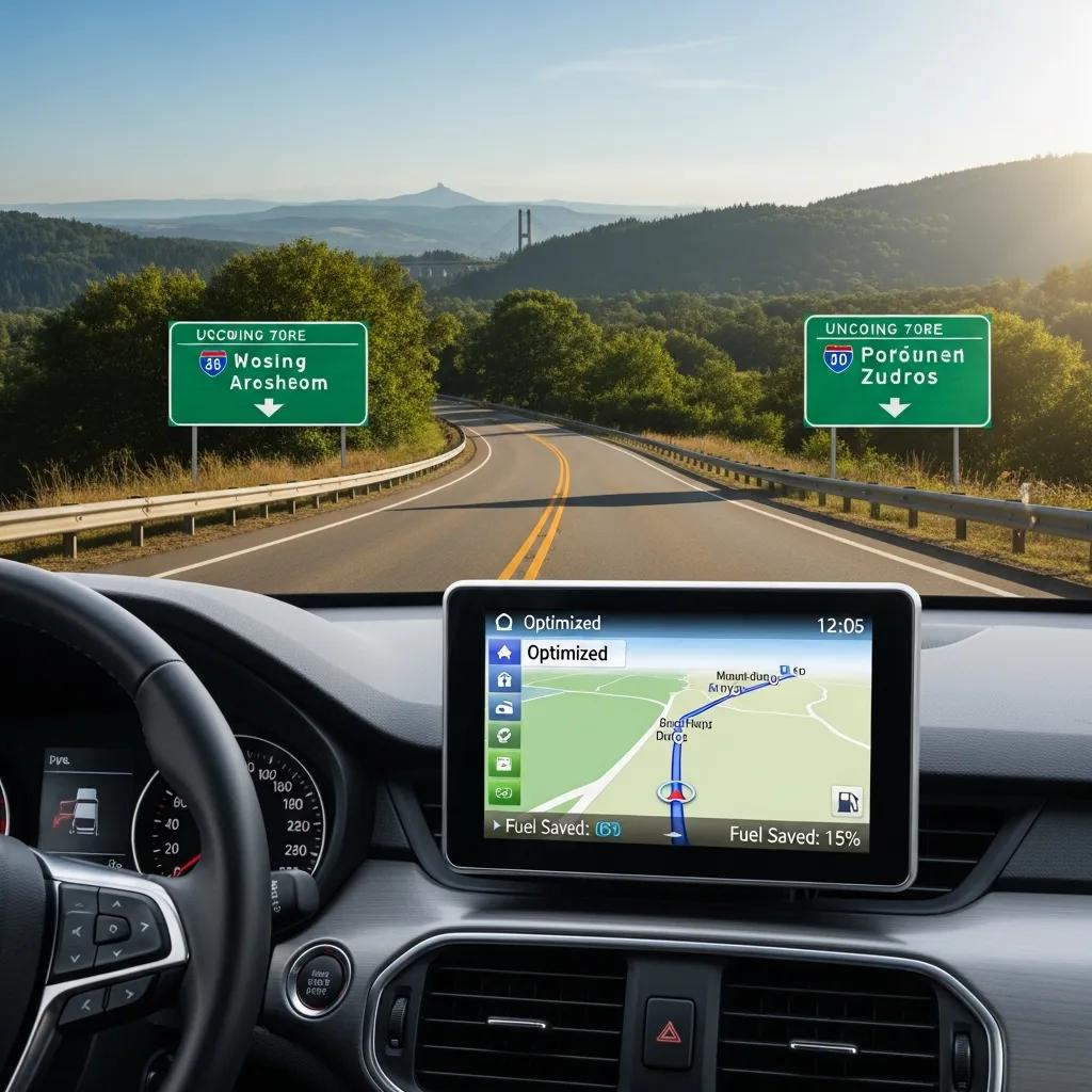 GPS navigation system showing optimized route for fuel savings in fleet management