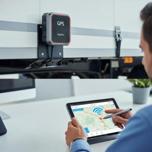 GPS trailer tracking device in use by a fleet manager, emphasizing technology and efficiency