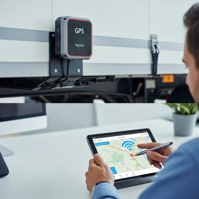 GPS trailer tracking device in use by a fleet manager, emphasizing technology and efficiency