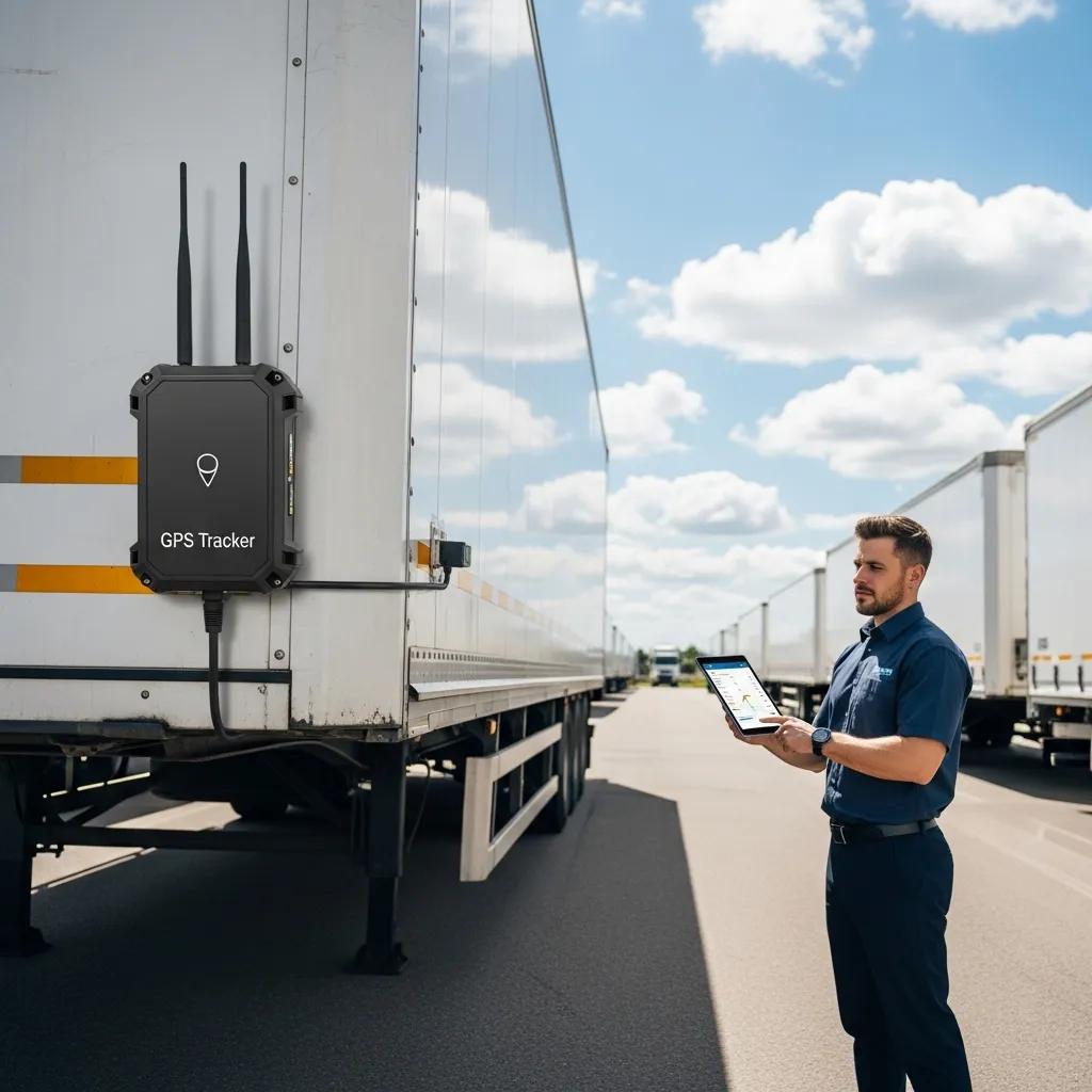 GPS trailer tracking device on a trailer in a logistics environment