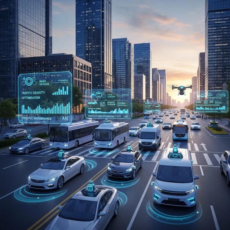 Modern fleet of vehicles utilizing AI technology for enhanced efficiency and safety