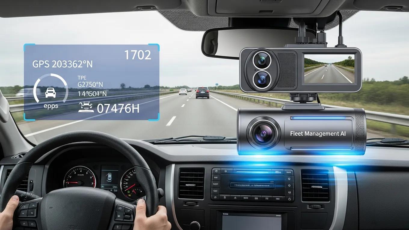 AI dash cam installed in a vehicle, highlighting advanced technology for fleet management