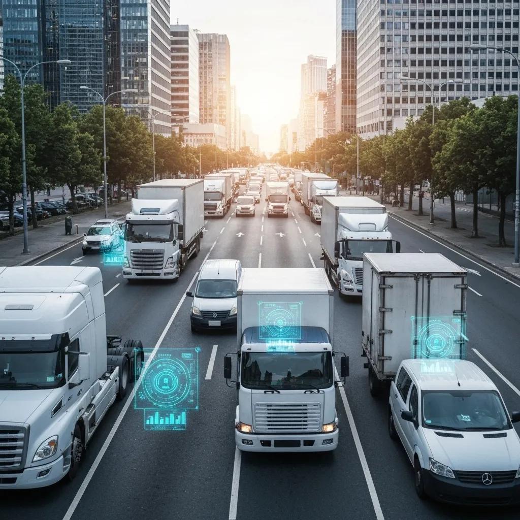 Modern fleet management with AI technology and telematics devices in an urban environment