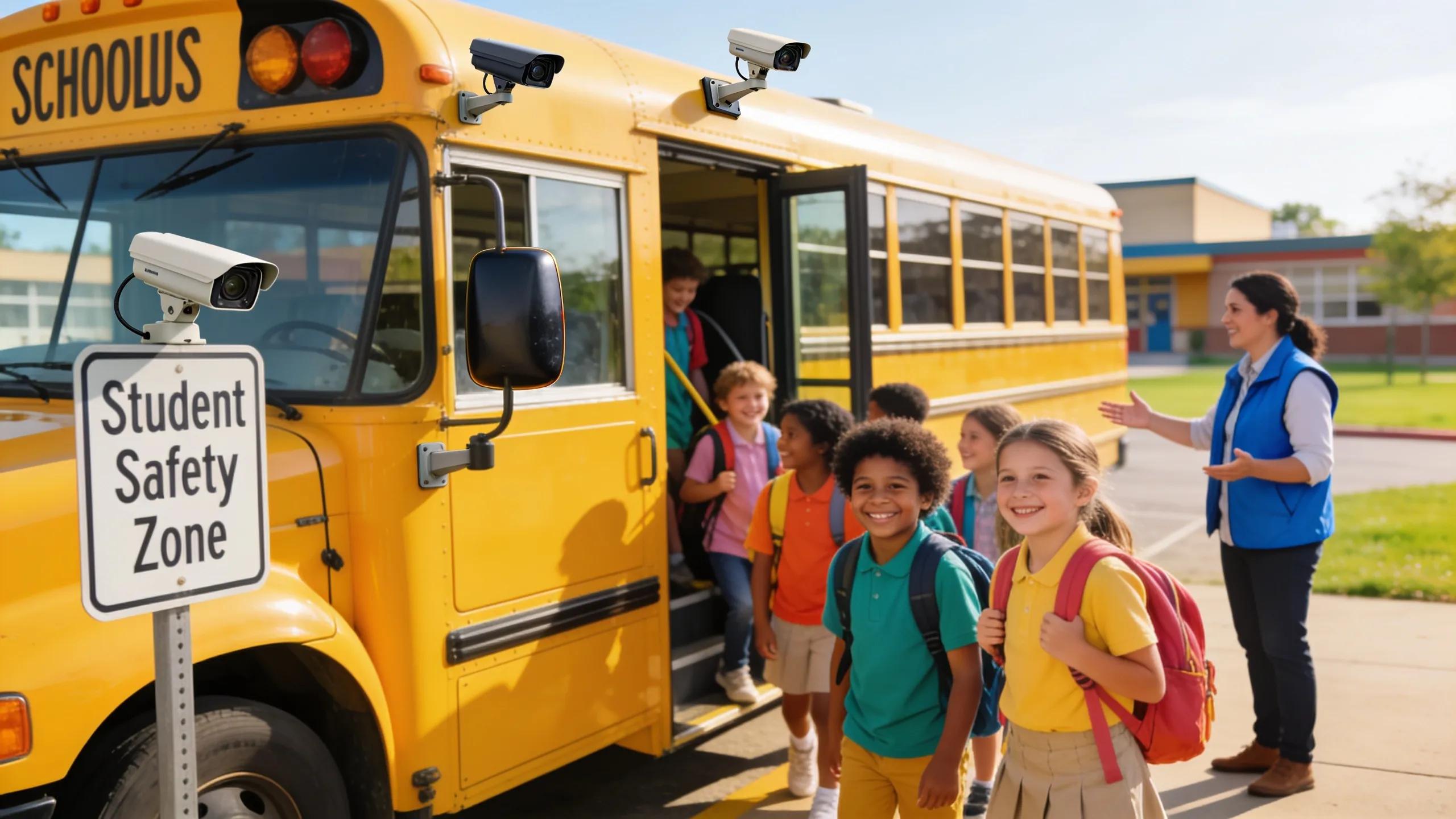 School bus equipped with surveillance systems ensuring student safety
